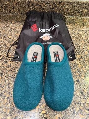 Ladies kapmoz Teal Merino Wool Slip-On Slippers with  string backpack  40